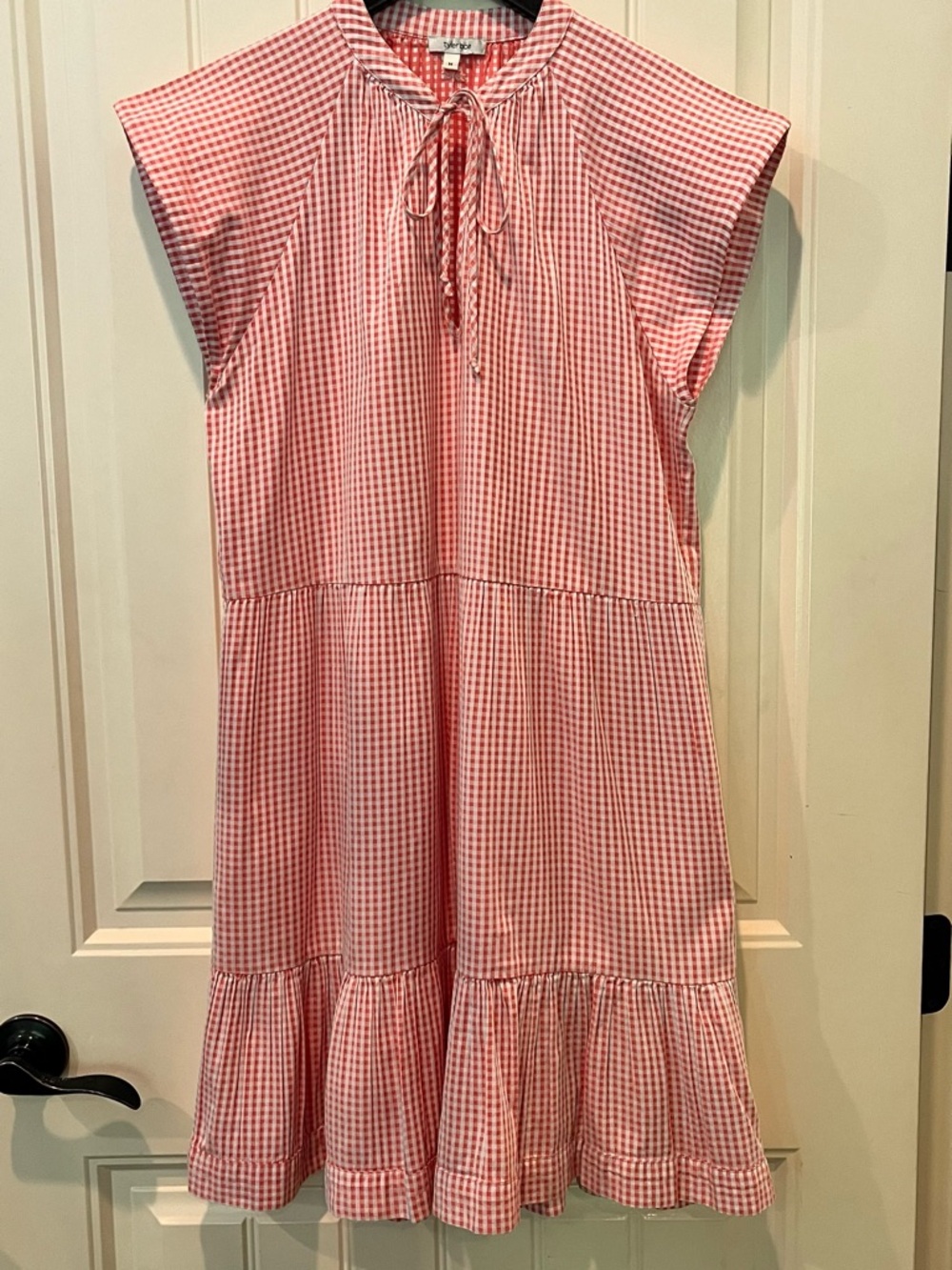 Tyler Boe Pink White Gingham Dress Medium Easter Spring Summer Vacay Resort Chic